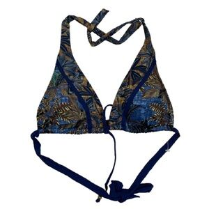 NWT Size 6 Bleu Rod Beattie Blue Bikini Top String Bikini Embellished Wood Beads
